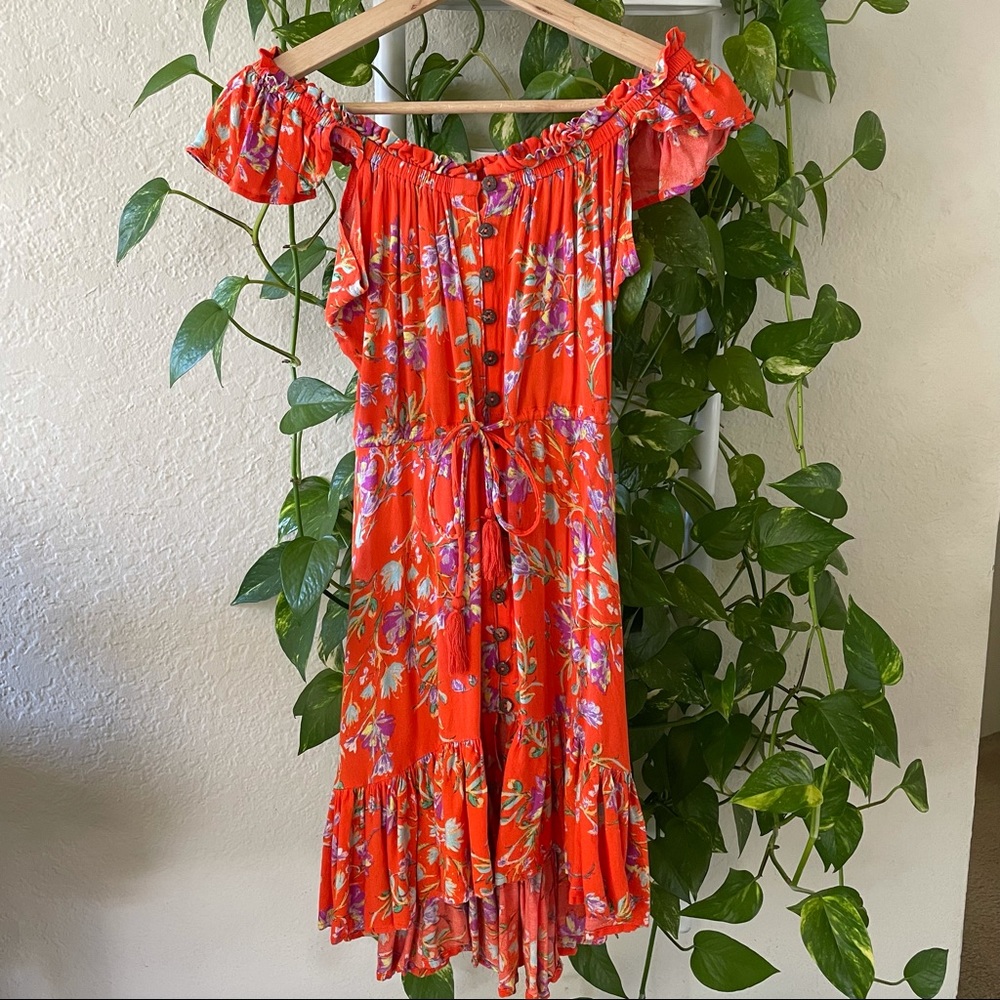 SKYLAR AND MADISON ORANGE OFF THE SHOULDER DRESS